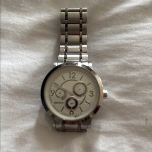DKNY Silver Tone Watch with White Dial